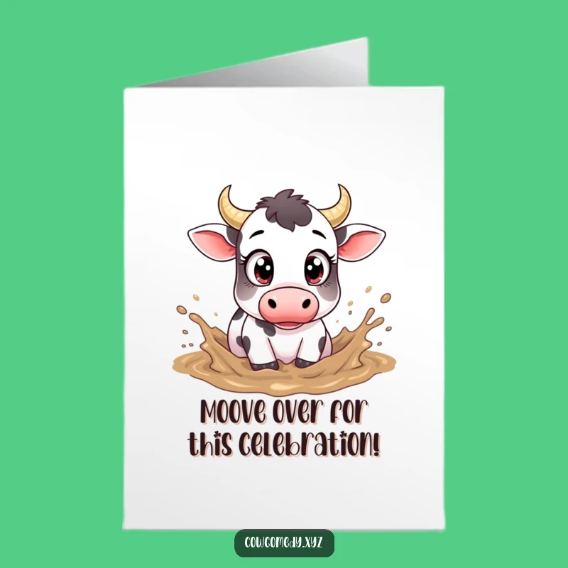 Free Printable Congrats Card: Cow's Playful Mud Splash