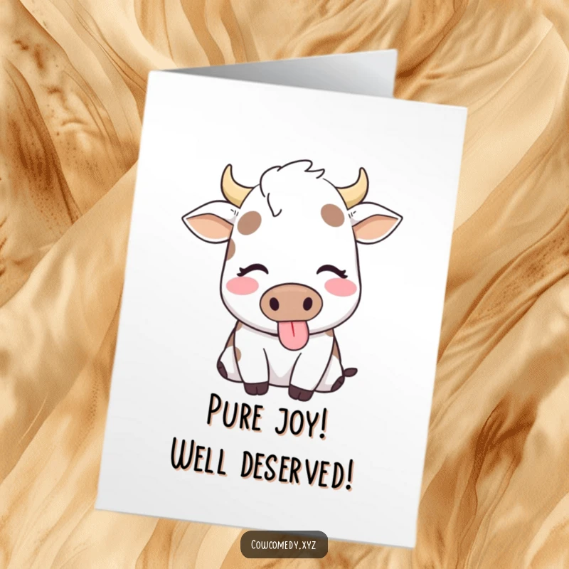 Funny Free Printable Congratulations Card: A cow with closed eyes happily chews, conveying peaceful joy for congratulations.