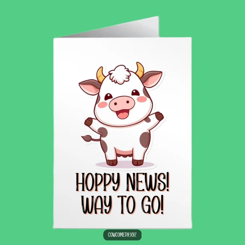 Free Printable Congrats Card: Plump Kawaii Cow Hopping Happily, Downloadable Celebration