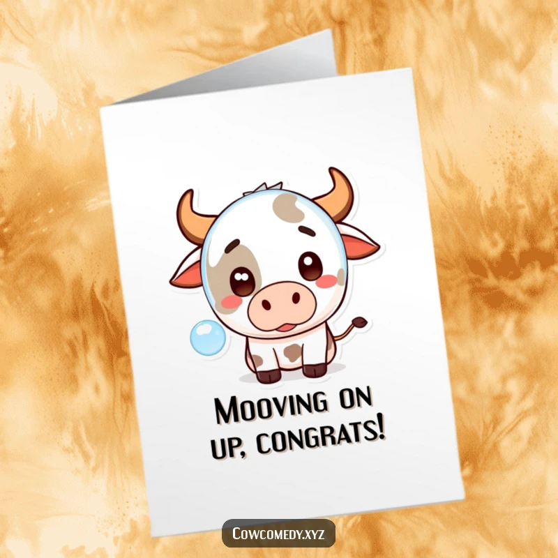 Funny Free Printable Congratulations Card: A Kawaii cow expressing surprise with a floating bubble, perfect for celebrating big news.