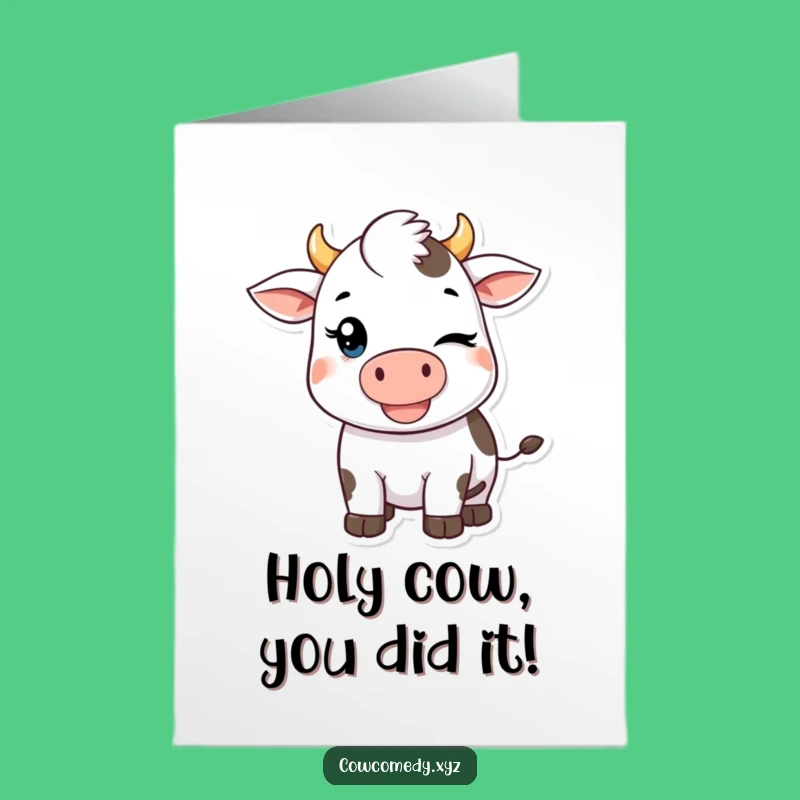 Free Printable Cow Congrats Card: Funny Kawaii Winking Cow Downloadable Gift