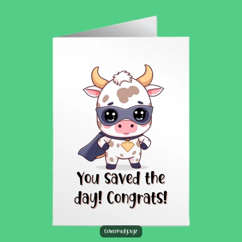 Free Printable Kawaii Cow Superhero Congratulations Card - Funny Downloadable for Big Wins