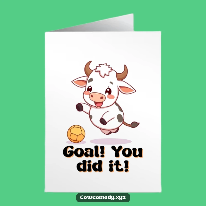 Free Printable Congrats Card: Funny Cow Kicking Ball Unique DIY Gift Download