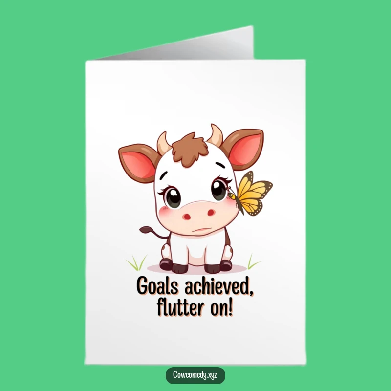 Free Printable Kawaii Cow Butterfly Congrats Card: Wide Eyes Funny Downloadable