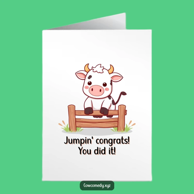 Free Printable Kawaii Cow Jump Congrats: Funny Downloadable Art for Celebrating Big Leaps