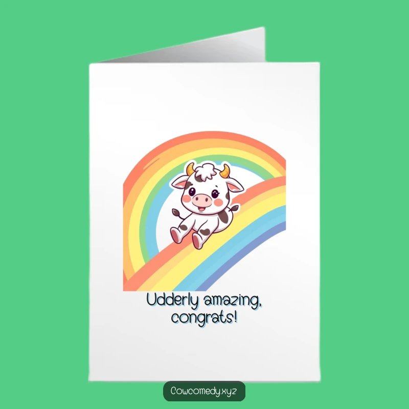 Free Printable Cow Congrats Card: Rainbow Joy, Funny Downloadable Gift for Achievements