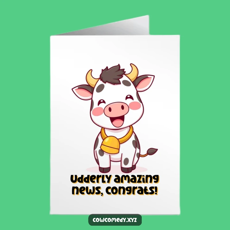 Free Printable Congrats Card: Joyful Kawaii Cow Ding-Dong, Perfect Downloadable Gift