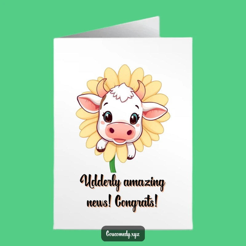 Free Printable Congrats Card: Curious Kawaii Cow Daisy Surprise Funny Downloadable Gift