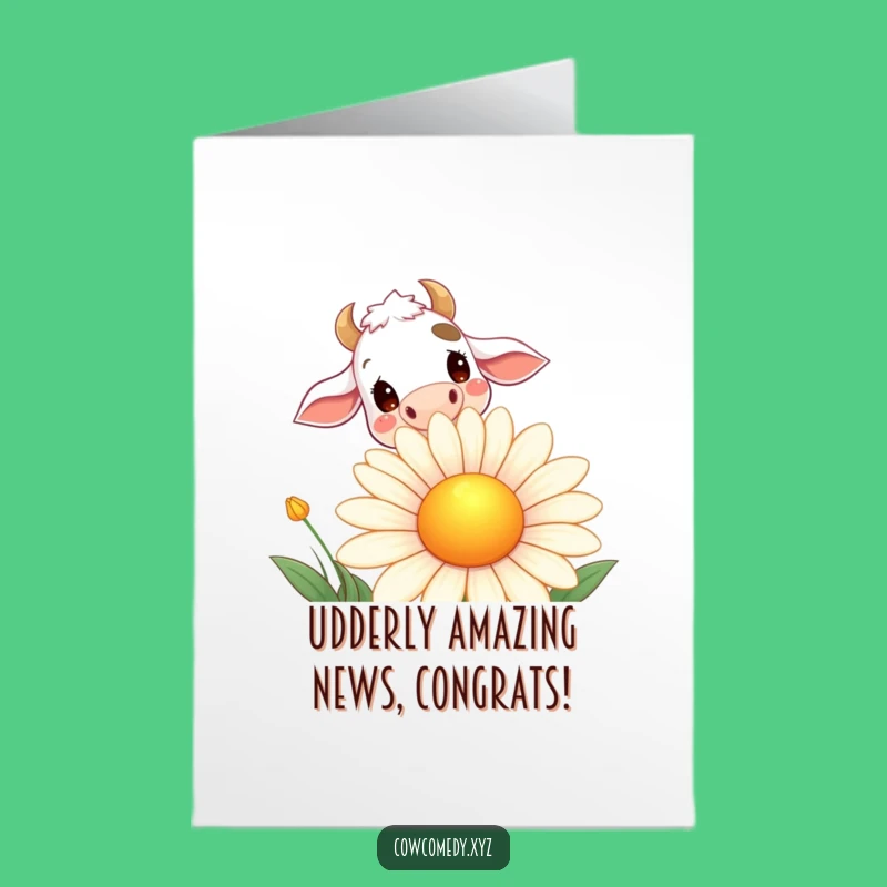 Free Printable Congrats Card: Cow & Daisy Celebrate - Funny Downloadable Gift