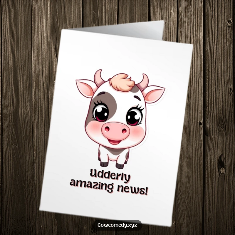 Funny Free Printable Congratulations Card: A smiling cow with large eyes gives a charming wink, conveying best wishes.