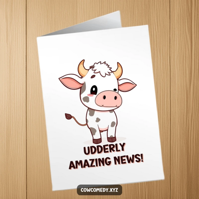 Funny Free Printable Congrats Card: Cow with exaggerated tail wave, celebrating success with cartoon humor.