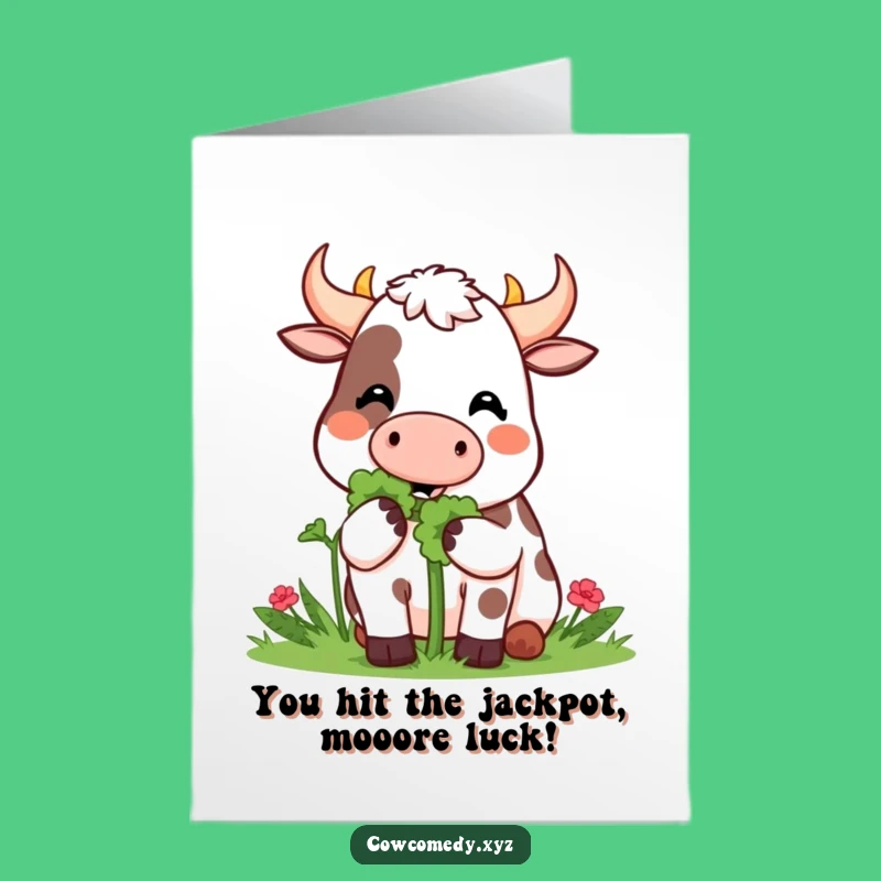 Funny Free Printable Congrats Card: Joyful Kawaii Cow Clover
