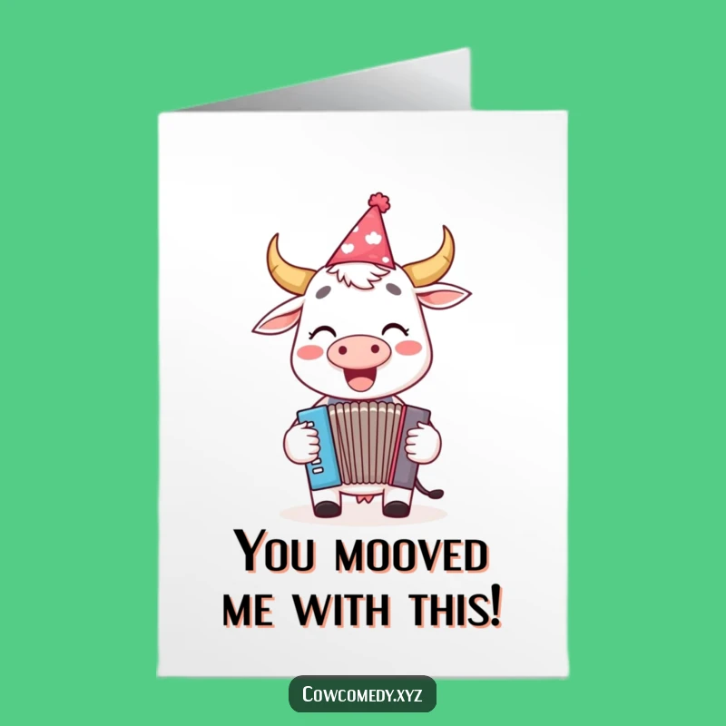 Free Printable Congratulations Card: Humorous Cow Accordion Celebration, Downloadable for Joyful Success