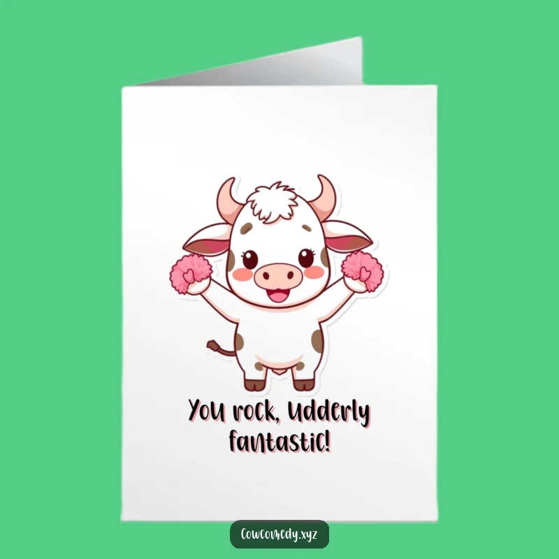 Free Printable Cow Congrats Card: Cheering Kawaii Cow Downloadable Gift