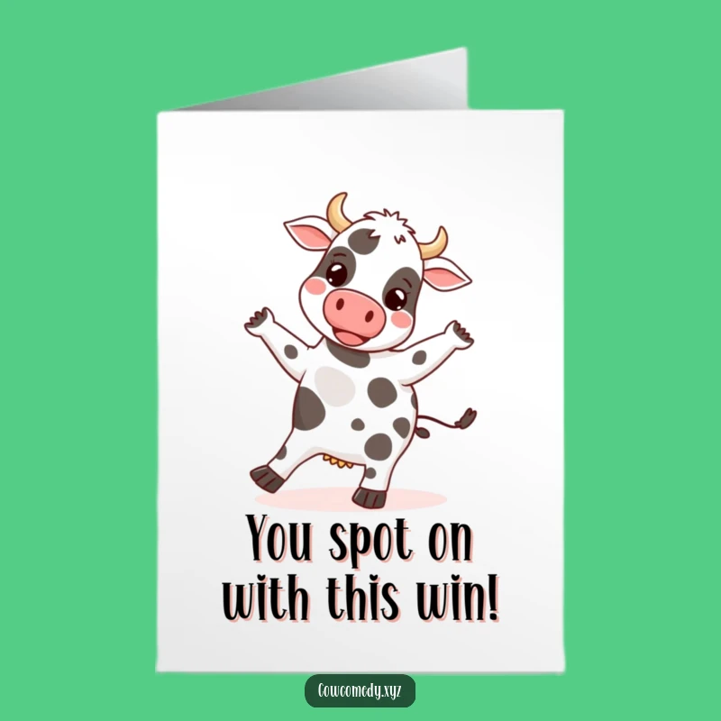 Free Printable Congratulations Card: Humorous Cow Dance Celebration, Downloadable for Cheerful Success
