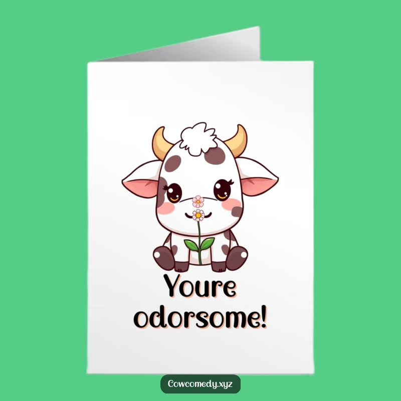 Free Printable Kawaii Cow Congrats Card: Flower Balance - Sweet Downloadable!