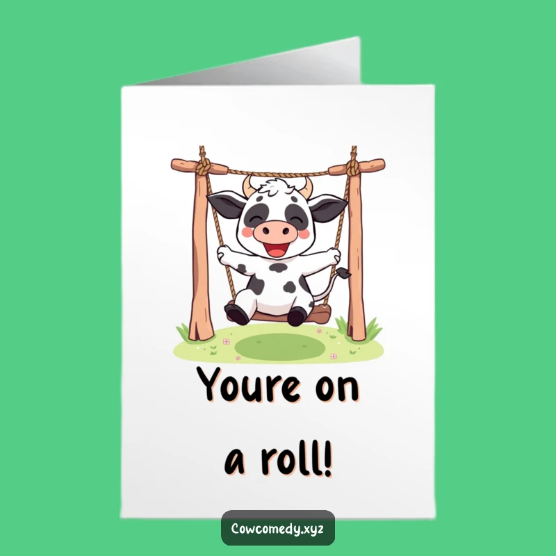 Free Printable Kawaii Cow Congrats Card: Swinger - Celebrate Downloadable!
