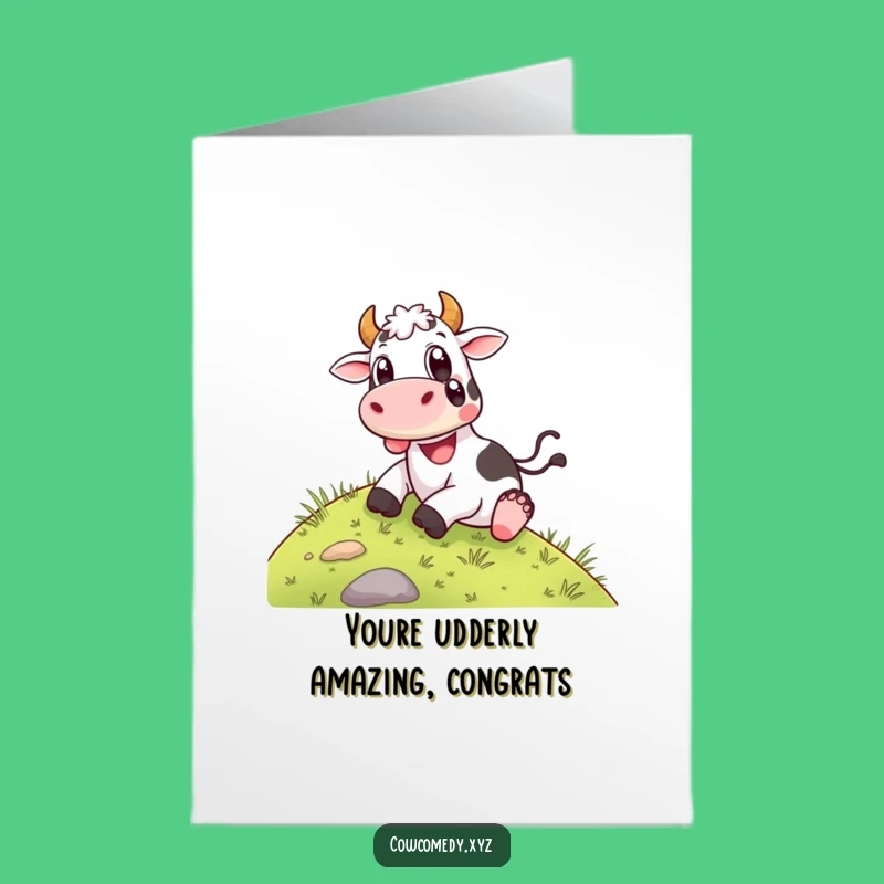 Free Printable Congrats Card: Happy Cow Hill Slide, Thrilling Downloadable Gift for Success