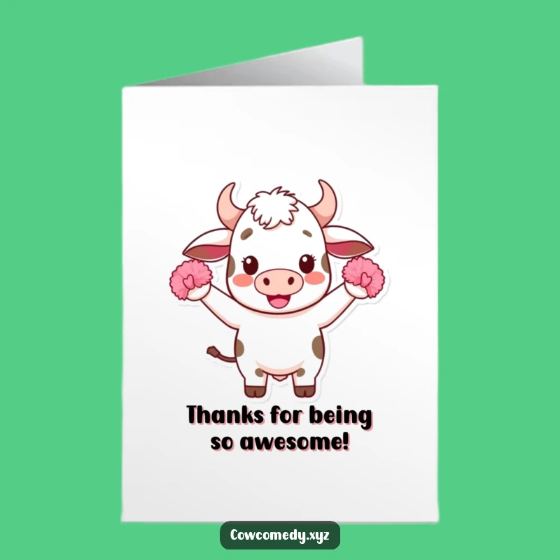 Free Printable Cow Thank You Card: Cheering Kawaii Cow Downloadable