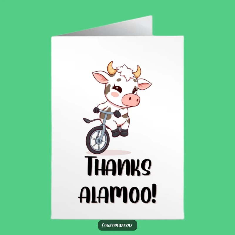 Free Printable Funny Cow Unicycle Thank You Card - Quirky Downloadable Gift