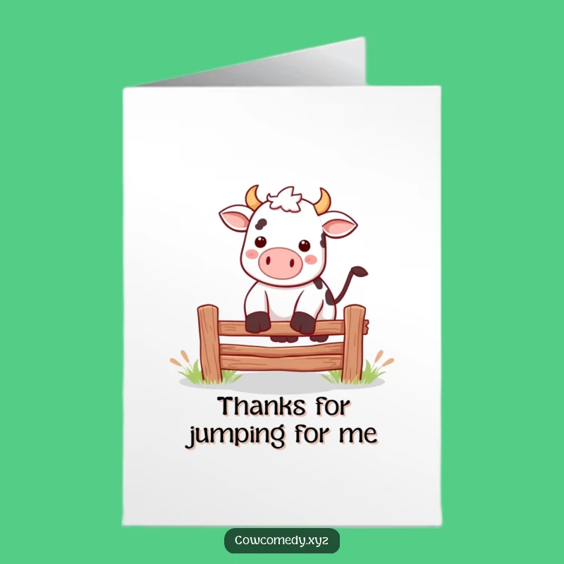 Free Printable Kawaii Cow Jump Thank You Card: Funny Downloadable Surprise for Expressing Gratitude