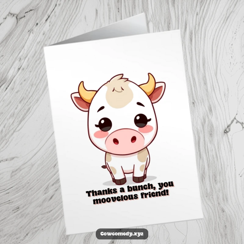 Funny Free Printable Thank You Card: a sweet Kawaii cow delivering a gentle, playful headbutt to say thanks.
