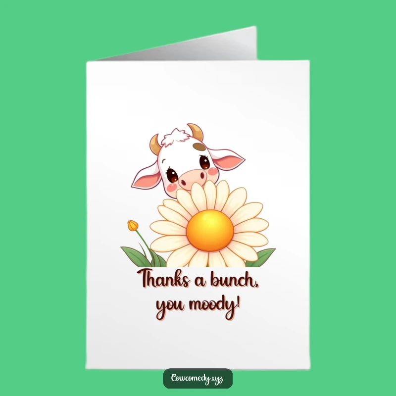 Free Printable Thank You Card: Cow's Daisy Gratitude - Funny Downloadable Gift