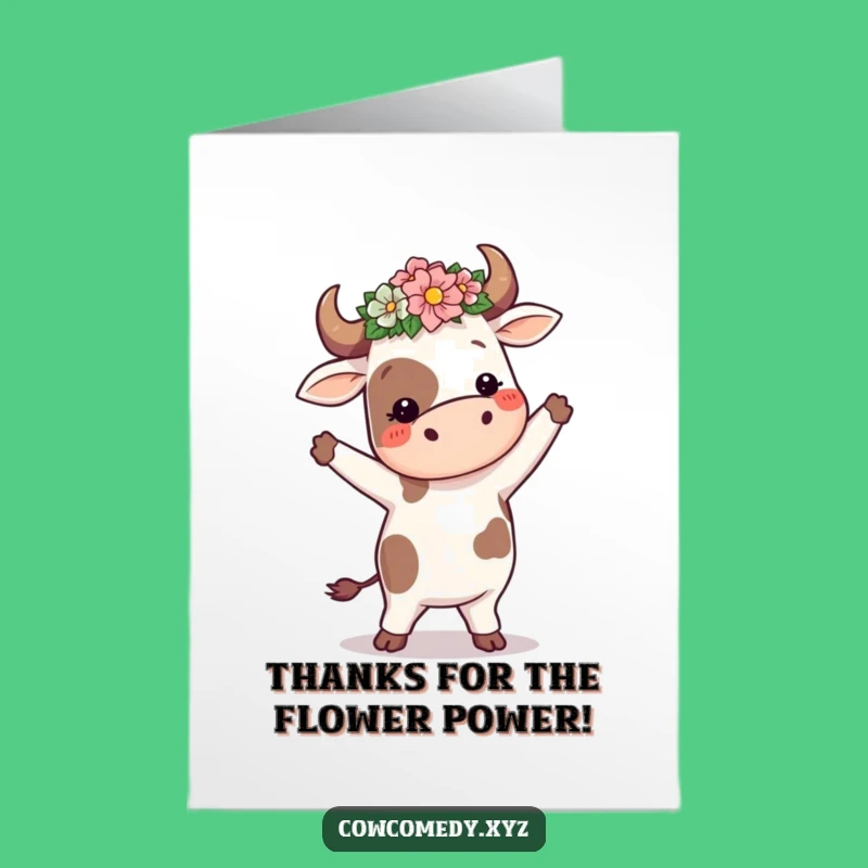 Free Printable Thank You Card: Dancing Cow Flower Crown, Downloadable & Sweet