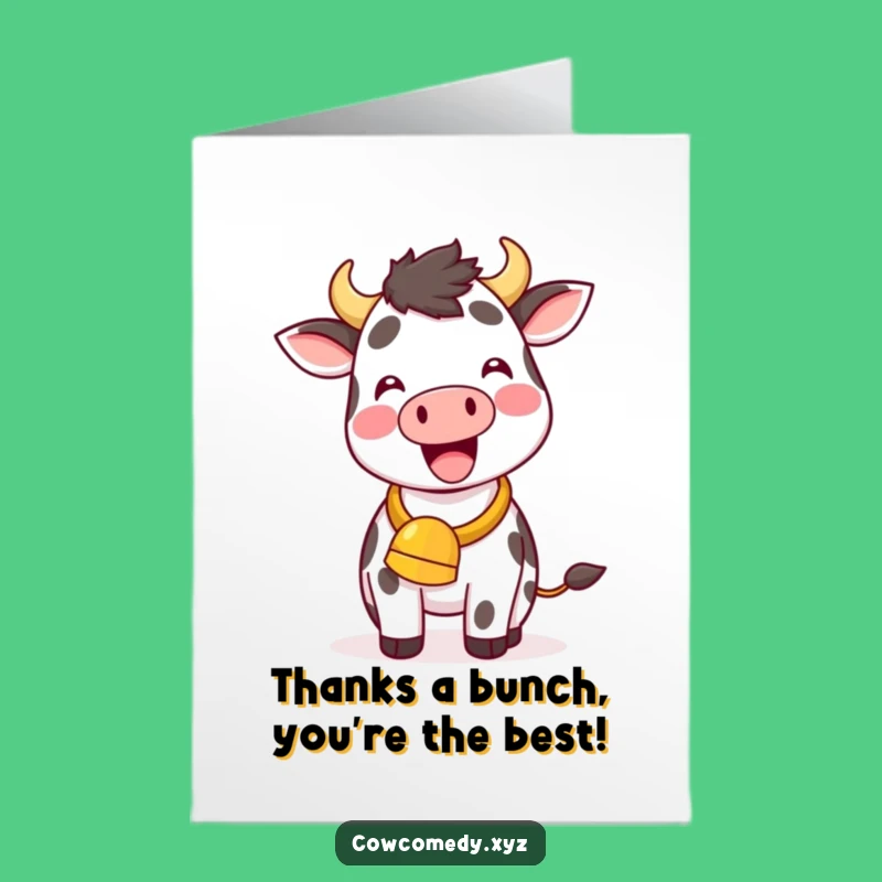 Free Printable Thank You Card: Grateful Kawaii Cow's Bell Ring, Unique Downloadable Gift