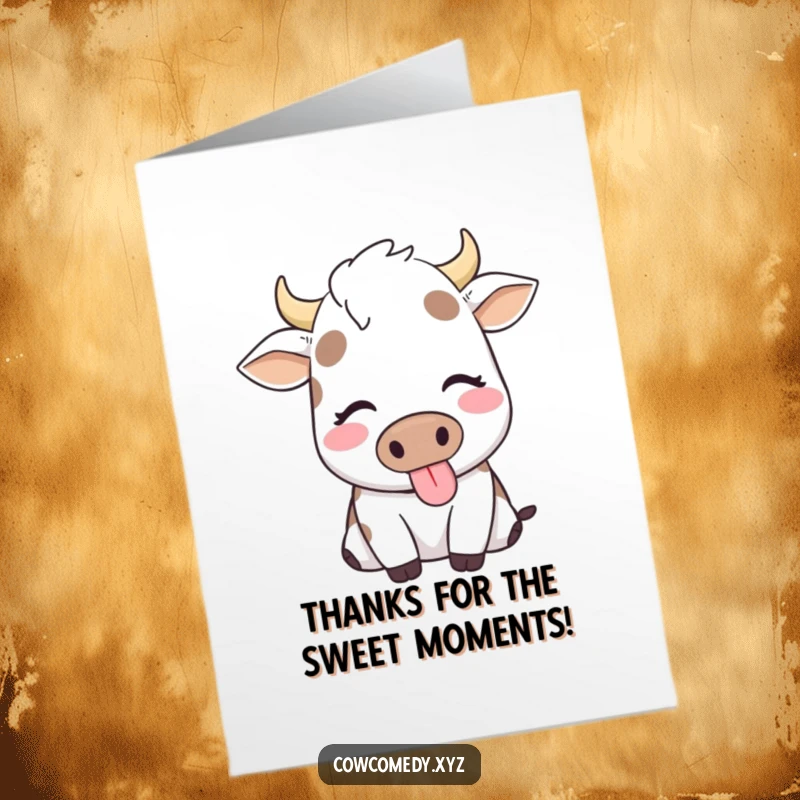 Funny Free Printable Thank You Card: A cow with eyes closed happily chews, representing a truly content thank you.