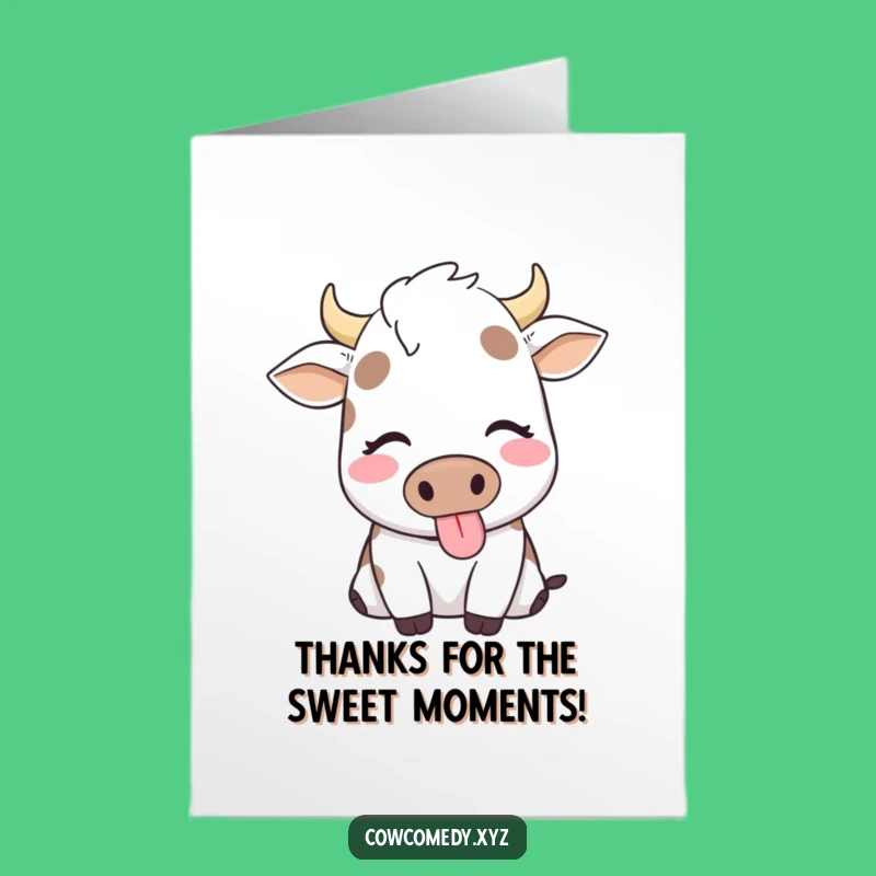 Free Printable Thank You Card: Happy Chewing Cow Funny Downloadable Gift Greeting Card