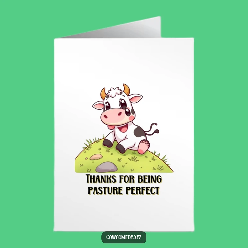 Free Printable Thank You Card: Happy Cow Hill Slide, Cheerful Downloadable Gift for Thanks