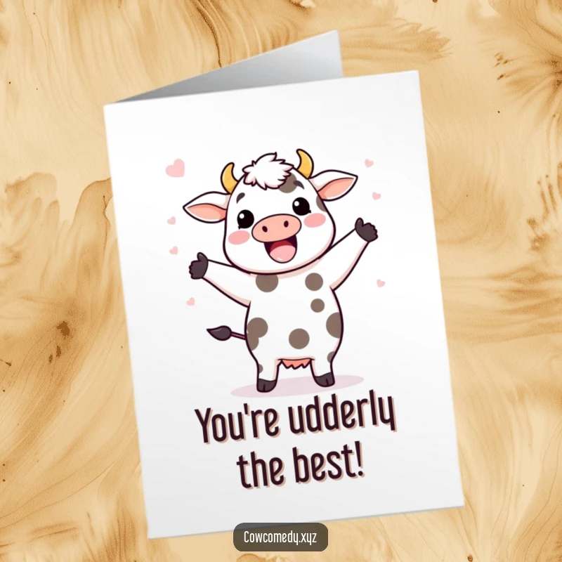 Funny Free Printable Thank You Card: A happy Kawaii cow dancing joyfully, a fun way to say thank you.
