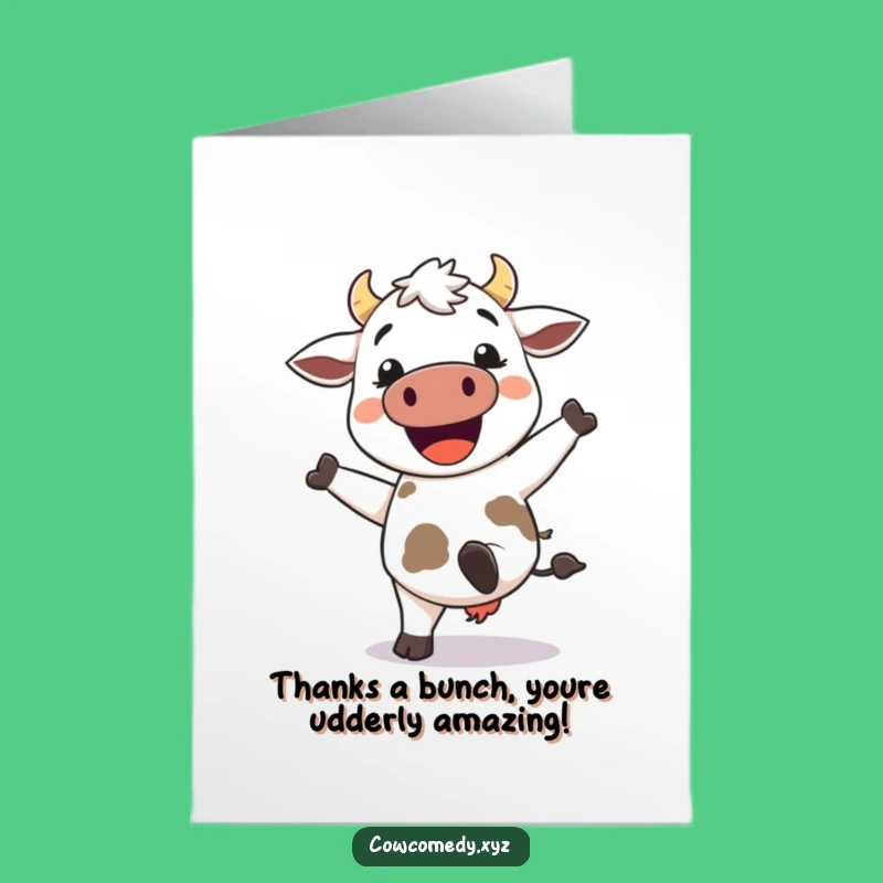 Free Printable Thank You Card: Whimsical Kawaii Cow Kicking Heels, Downloadable Appreciation