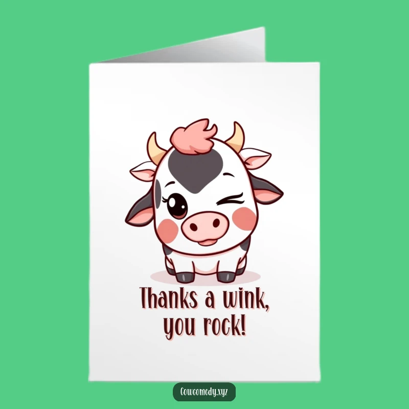 Free Printable Thank You Card: Winking Kawaii Cow, Playful Downloadable Gift