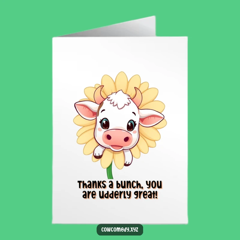 Free Printable Thank You Card: Curious Kawaii Cow Daisy Surprise Funny Downloadable Gift