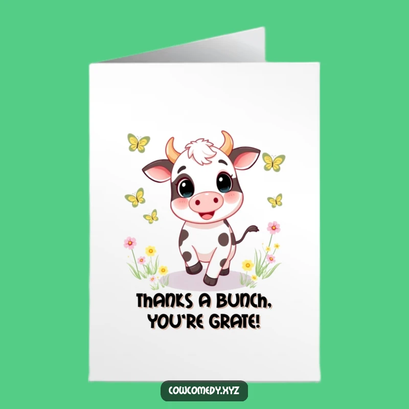 Free Printable Cow Thank You Card: Butterfly Chase Humor Downloadable Gift
