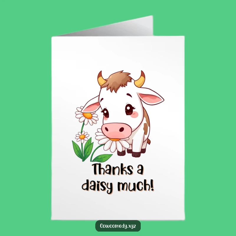 Free Printable Thank You Cow Card: Sniffing Daisy Downloadable Gift of Gratitude