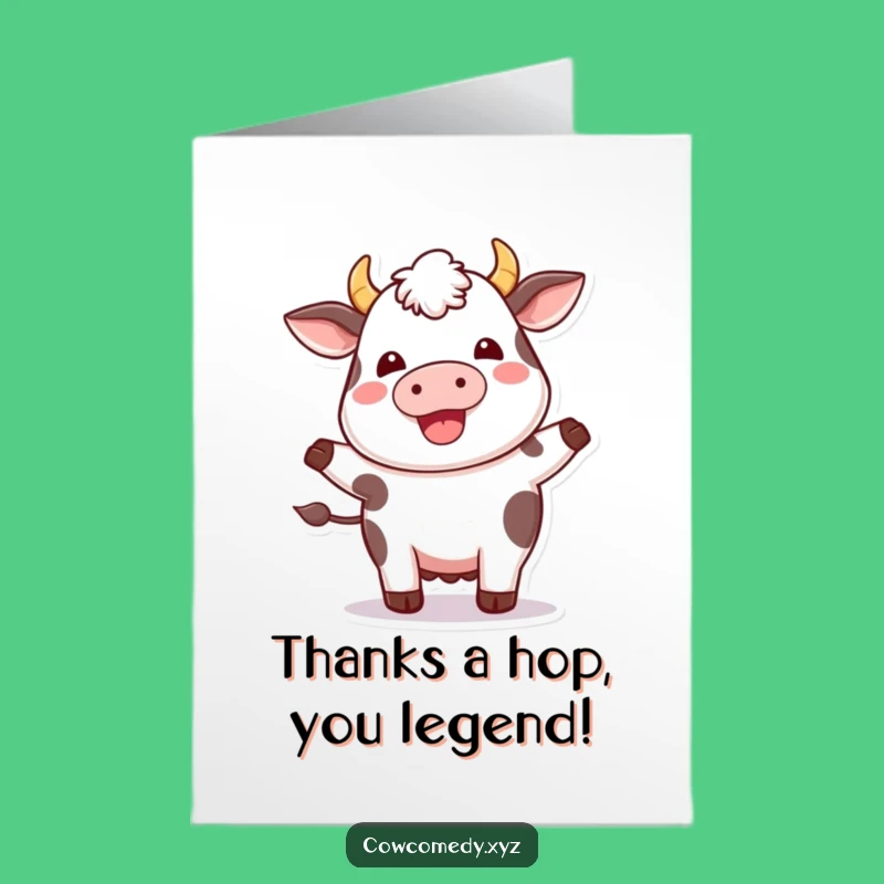 Free Printable Thank You Card: Plump Kawaii Cow Hopping, Downloadable Appreciation