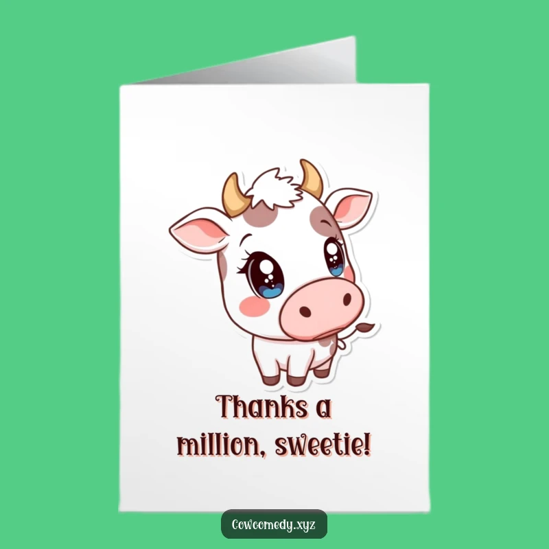 Free Printable Thank You Card: Sparkly Eyed Cow Tilting Head, Cute Downloadable Gratitude
