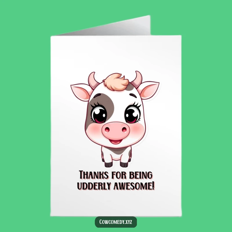 Free Printable Thank You Card: Winking Cow Funny Downloadable Gift Greeting Card