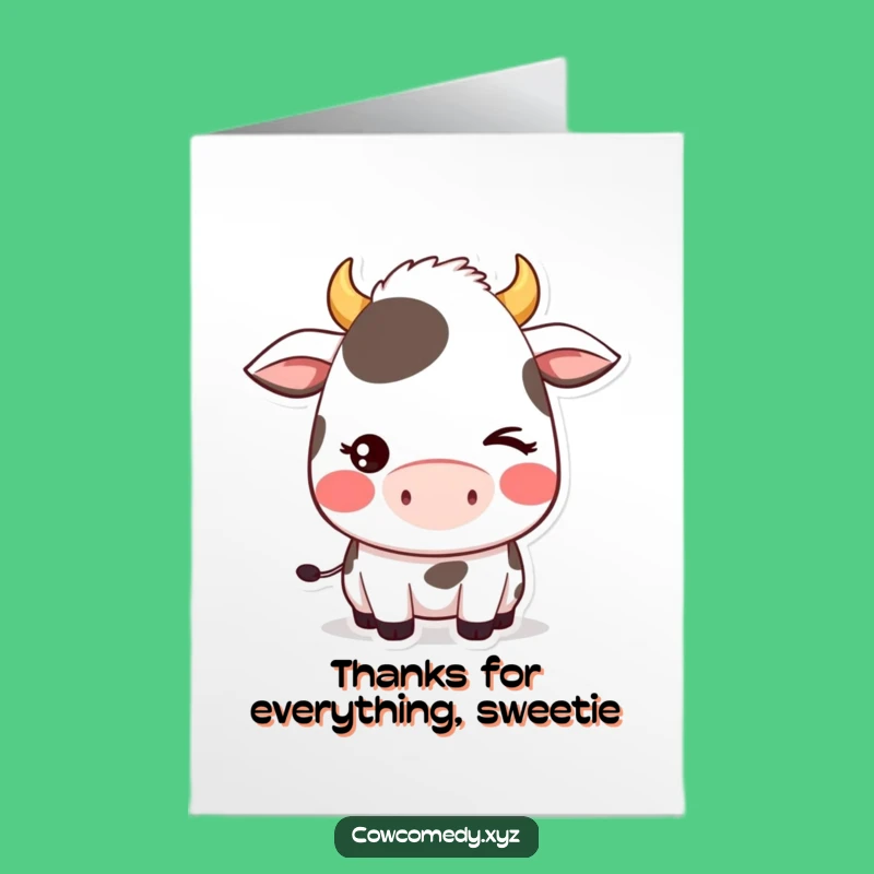 Free Printable Kawaii Cow Wink Thank You Card - Adorable Downloadable for Sweet Thanks