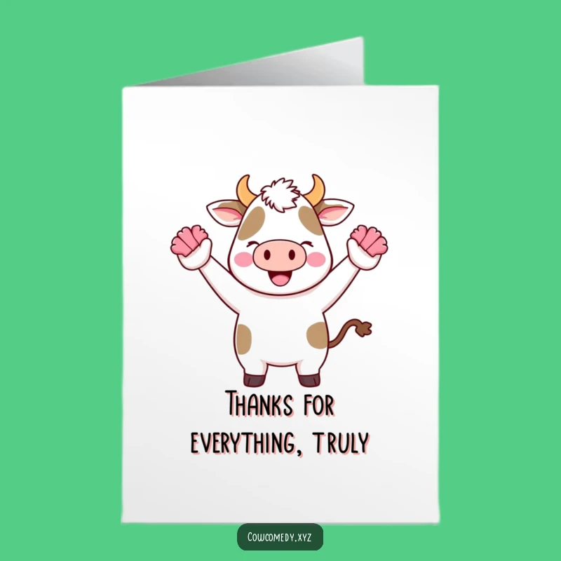 Free Printable Thank You Card: Cheerful Kawaii Cow, Heartfelt Downloadable Gift