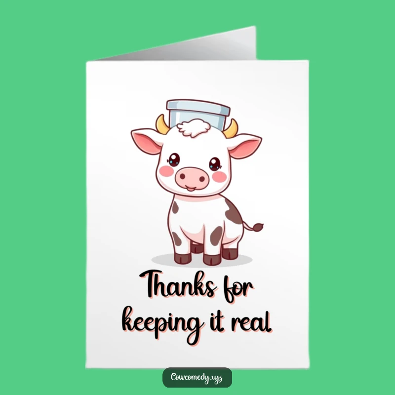 Free Printable Thank You Card: Kawaii Cow's Pail Balance! A Funny DIY Gift of Gratitude.