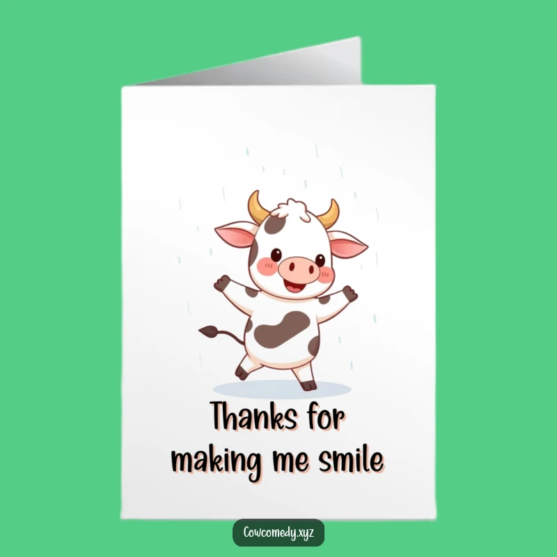 Free Printable Cow Thank You Card: Dancing in Rain Funny Downloadable Gift