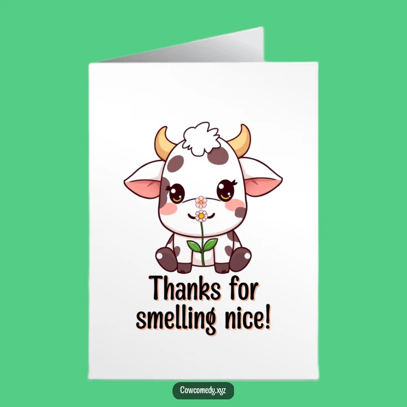 Free Printable Kawaii Cow Thank You Card: Flower Balance - Sweet Downloadable Gift