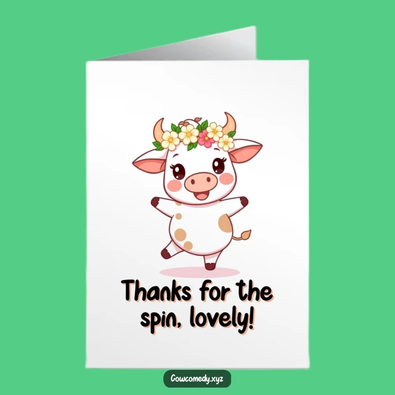 Free Printable Thank You Card: Kawaii Cow Spinning, Flower Crown, Downloadable Gratitude