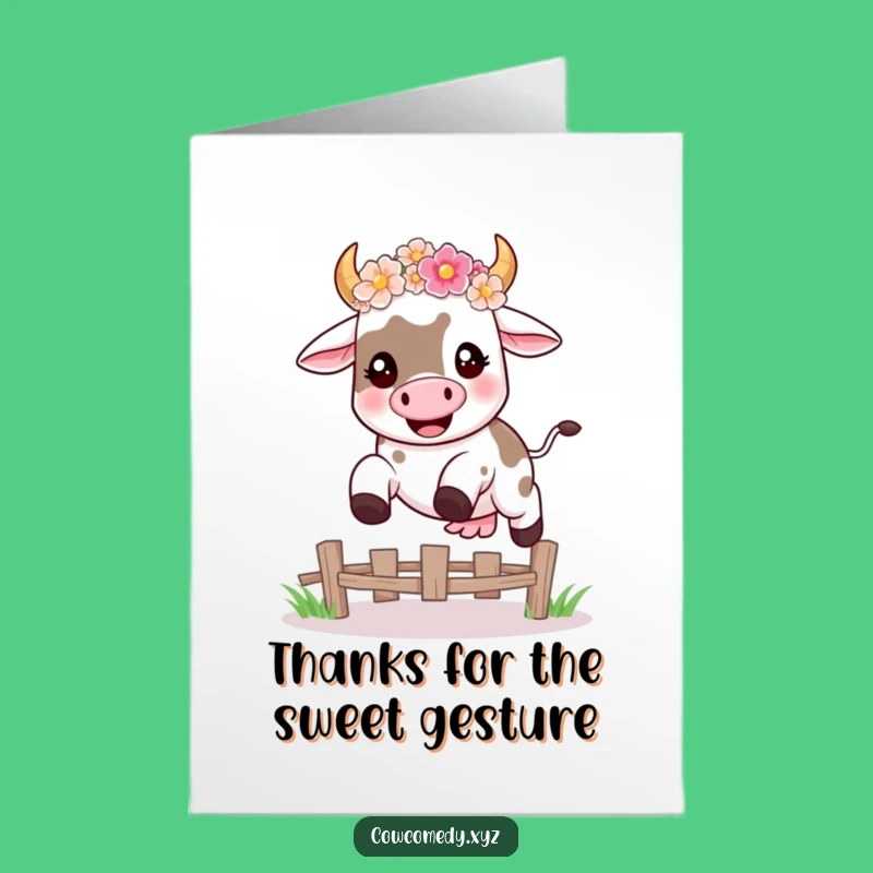 Free Printable Thank You Card: Cow Flower Leap Gratitude Funny Downloadable Gift