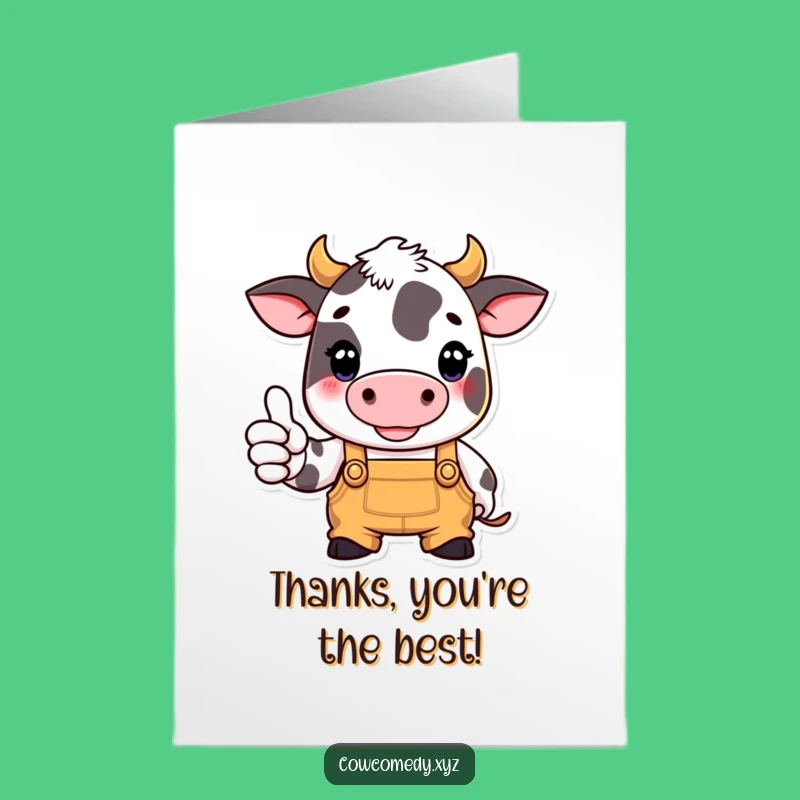 Free Printable Thank You Card: Thumbs Up Cow Funny Downloadable Gift Greeting Card