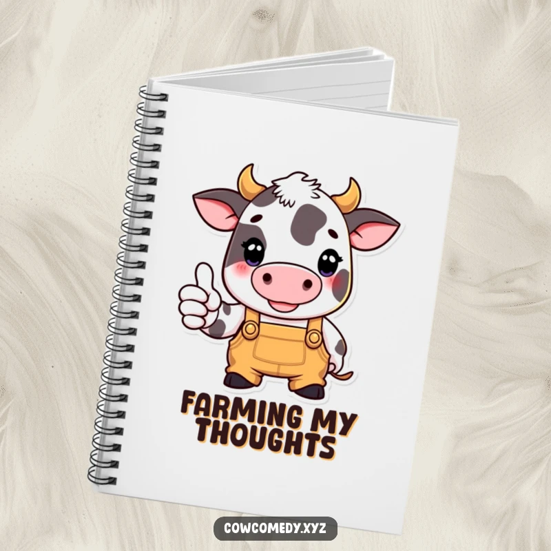 Funny notebook cover with a cow in overalls giving a thumbs up, perfect for jotting down farm plans and ideas.